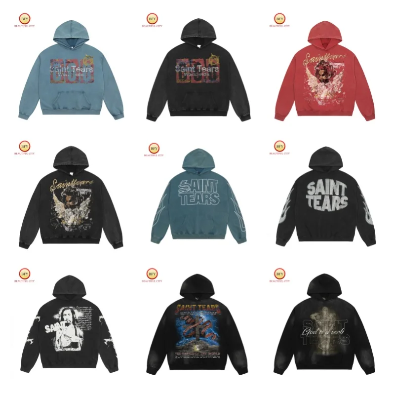 Winter Multi Style High Street SAINT Washed Digital Print Vintage Hoodie Winter Mens Womens Top Quality Hoodie Sweatshirt