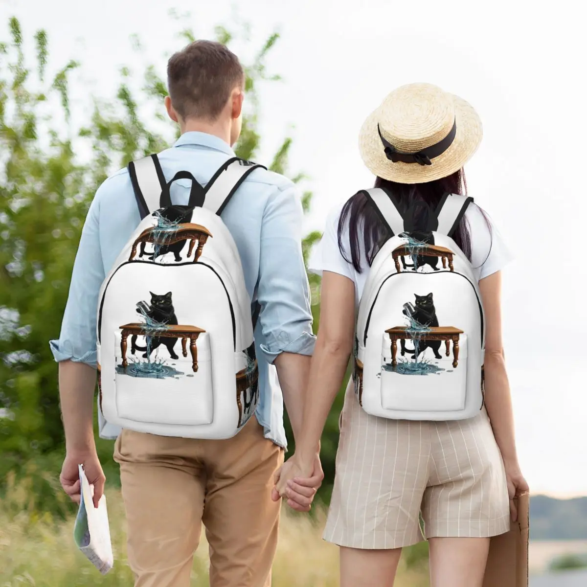 

Black Cat Spilling Water Glass Backpack Student BookBag Children School Bag Computer Shoulder Bags for Men Women