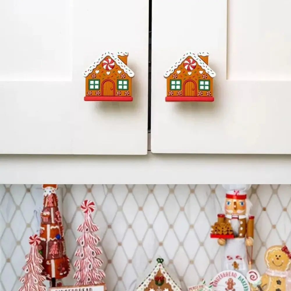 1/2Pcs Gingerbread House Shape Christmas Button Covers Reusable Easy to Install Closet Dresser Pulls