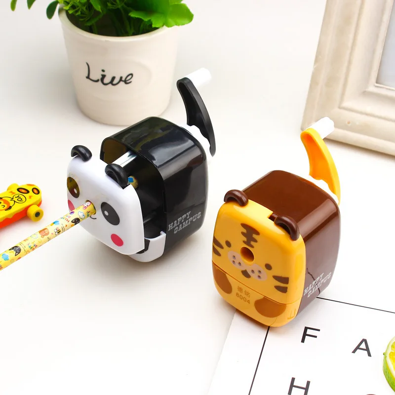 Cute Cartoon Animals Lápis Sharpener, Hand Crank, Manual Pen Cutter Tool, Panda
