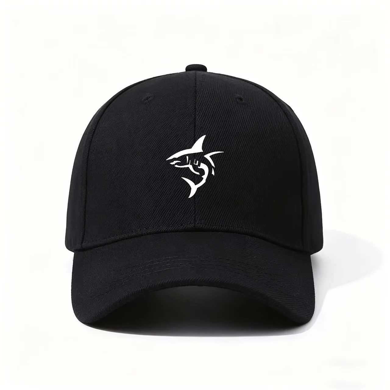 Baseball Cap, Featuring a Sleek Shark Silhouette Print, Minimalist and Edgy Design, Soft Fabric, Great for Ocean and Marine Life