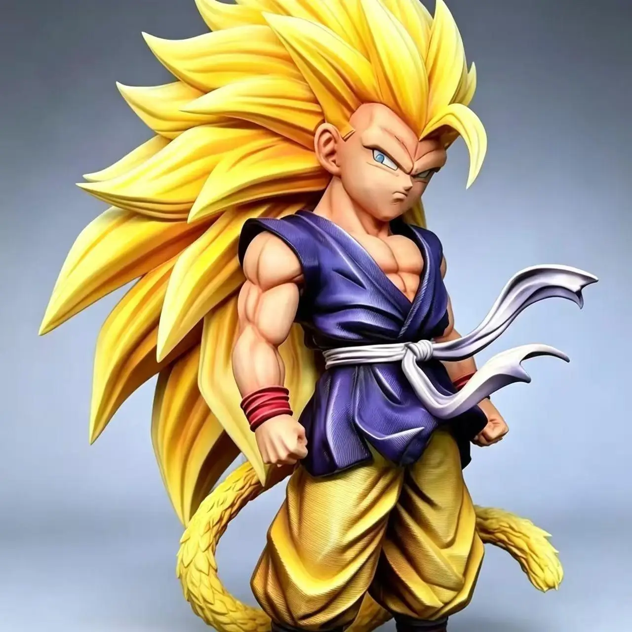 25cm Dragon Ball GT Super Saiyan 3 Goku Chibi Figure Final Battle Ver. - Blond Hair Monkey Tail Sit Movable Statue Toy Gift