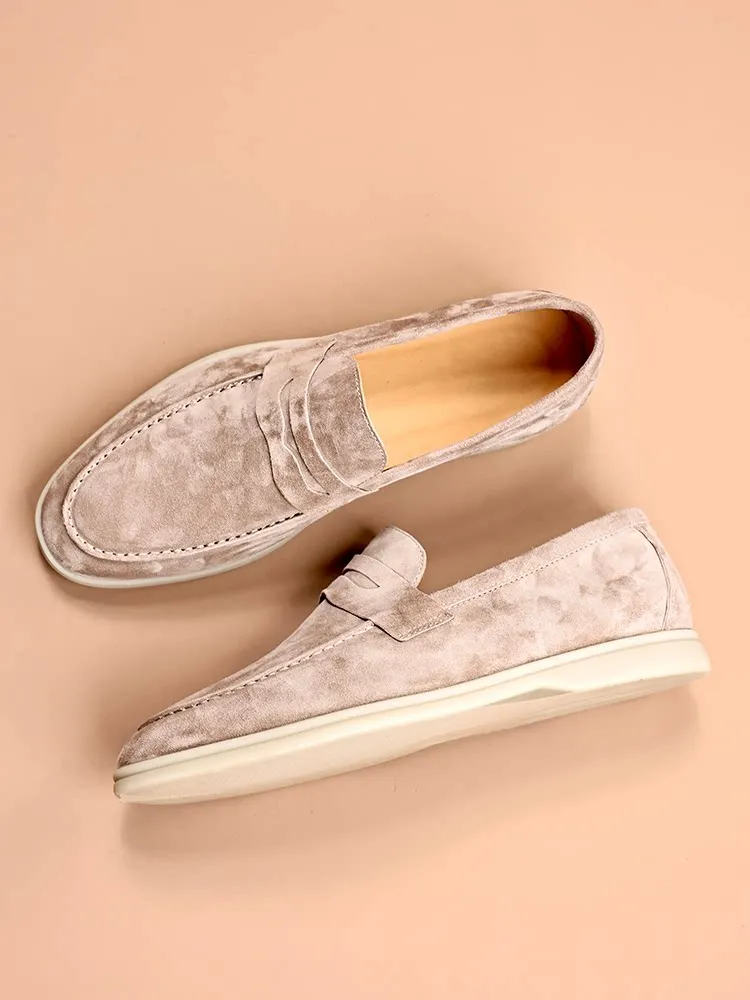 Vintage Suede Loafers for Men Lightweight Rubber Outsole Slip on Design Breathable Fashion Driving Shoes
