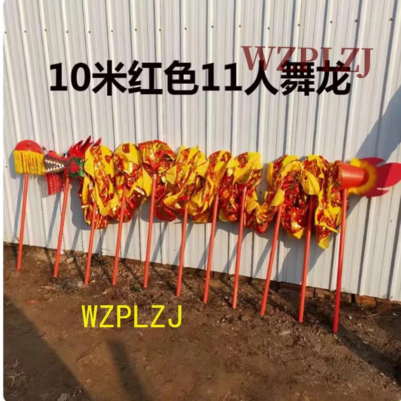 ชุดเต้นมังกรจีนเด็กสีทอง 10 เมตร 10 ผู้เล่นเด็กชุดกลางแจ้งฝึกซ้อมกีฬาของเล่นอีเว้นท์พาร์คการแสดงเทศกาล