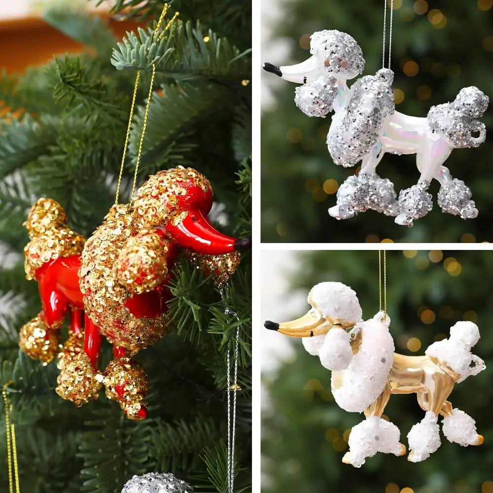 Dog Christmas Tree Hanging Ornaments, 2-Piece Canine Set With Sparkling Sequins, Ideal Wreath Gift Display Party Layout Hangings