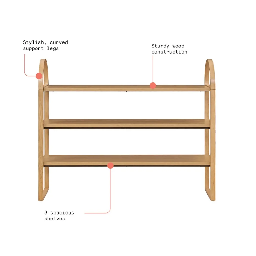 2024 New Beautiful 3-Shelf Open Bookcase, Warm Honey Finish