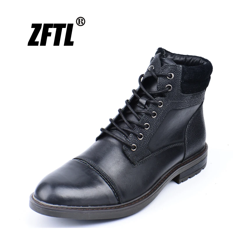 ZFTL New Men Boots Winter boots genuine leather handmade big size Black man casual lace-up boots Non-slip warm boots 2024