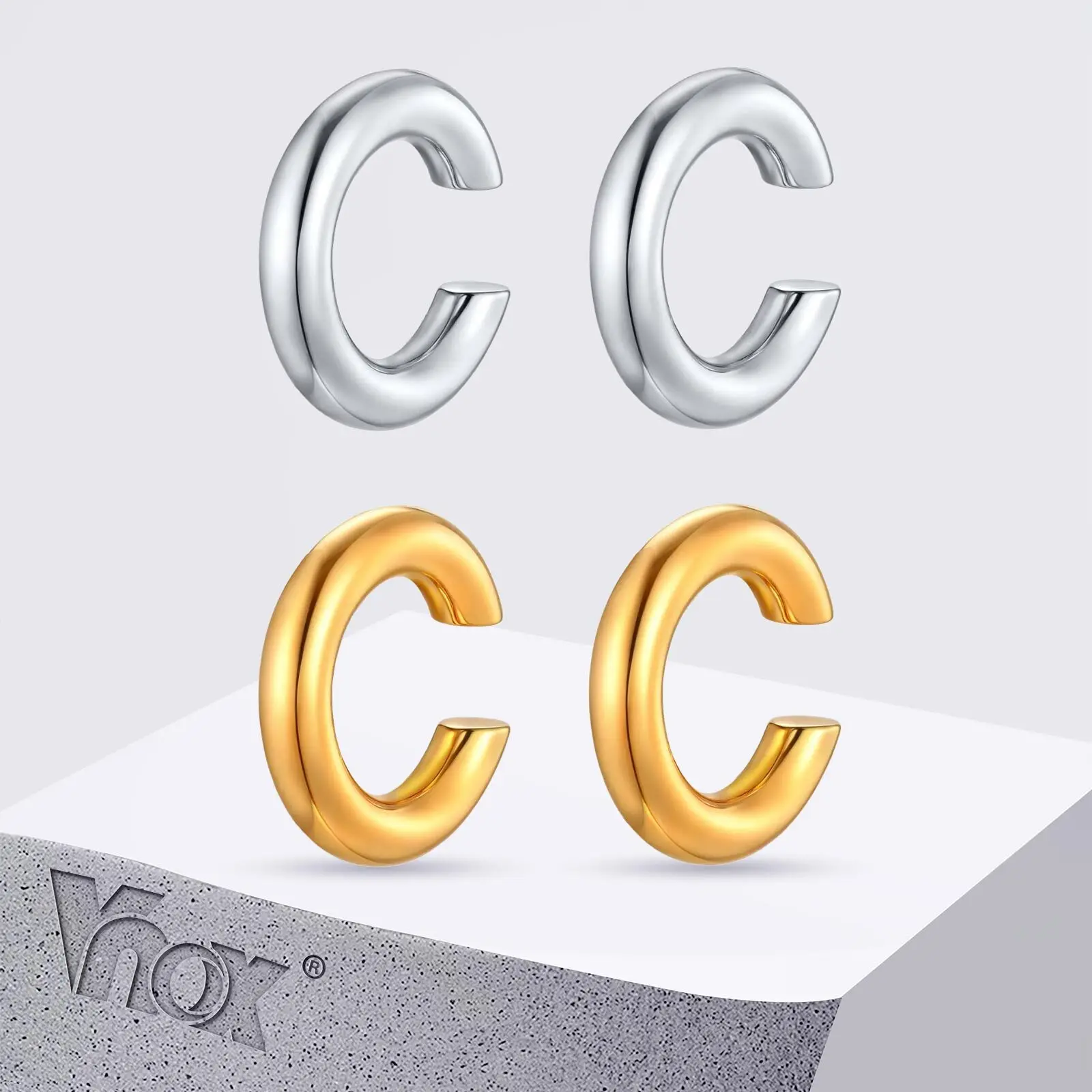 

Vnox Trendy C-shape Ear Clip Ear Cuff For Women Men Stainless Steel Cold Silver Color Waterproof Jewelry
