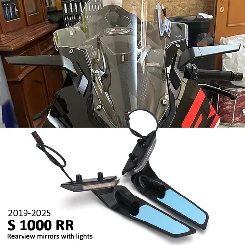 Imagen 1 del producto Espejos retrovisores laterales para motocicleta con luz LED de intermitente para BMW S1000RR S1000 RR S 1000 RR 2019- 2023 2024 2025