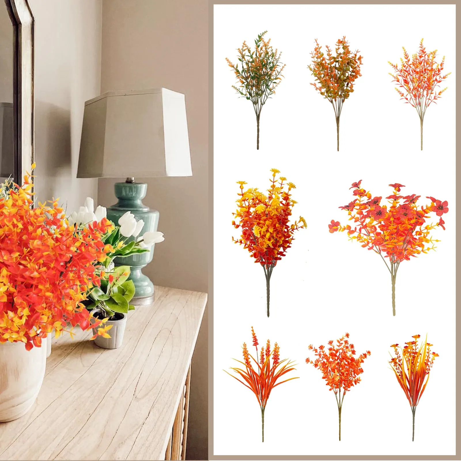 Gypsophila Artificial Flowers Eucalyptus Branch Babies Breath Fake Red Orange Flower Bouquet Home Wedding Decoration Autumn