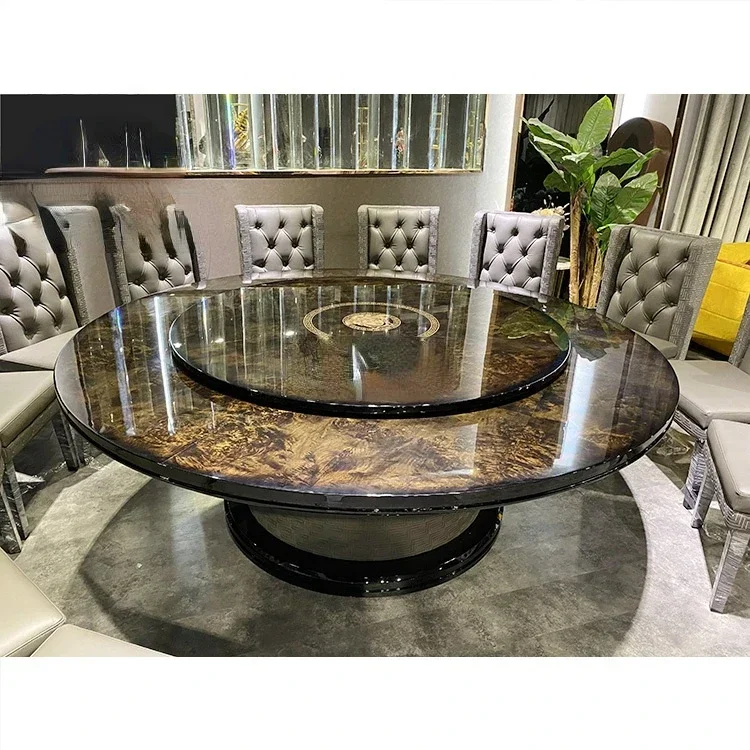 Luxury italian style round large dining table set 12 seater with rotating centre home furniture for dining room