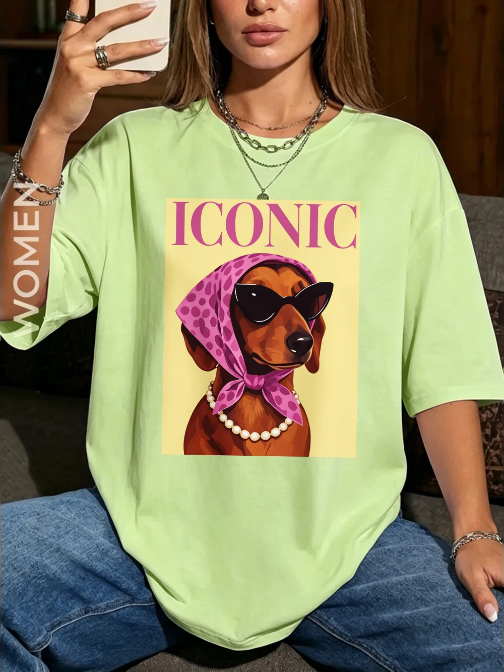 Ikonische Dackel-Prints, Baumwoll-T-Shirts für Damen, Sommer-Kurzarm-T-Shirts, O-Ausschnitt, weiche, übergroße Oberteile, einfache, bequeme Kleidung – Detail 17