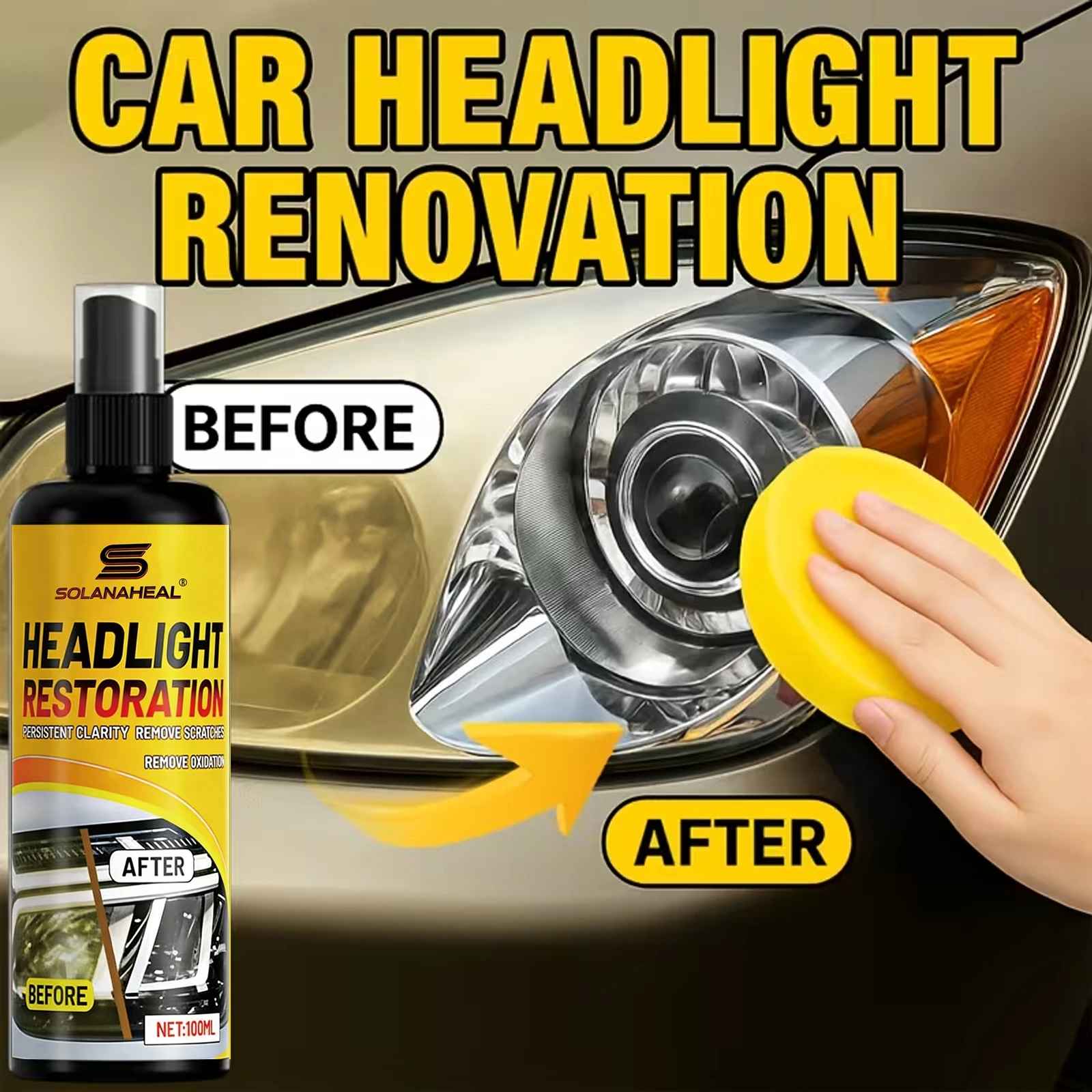 Headlight Restoration Polish Kit - Removes Yellowing & Oxidation, Restores Clarity to Foggy Headlights, Long-Lasting Protection