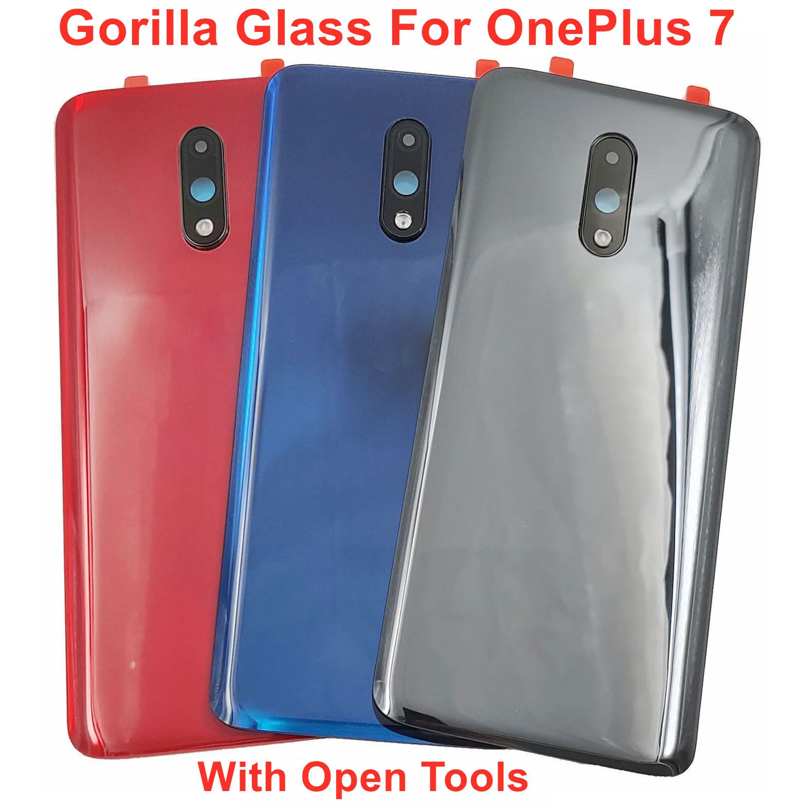 Gorilla Glass Back Door Lid For OnePlus 7 Hard Battery Cover Rear Housing Panel Case Shell With Camera Lens Adhesive