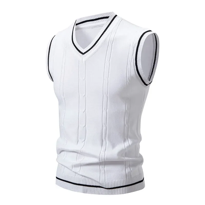 Autumn Men's V Neck Knit Vests Slim Fit Knitted Sleeveless Pullovers Fashion Pullover Smart Casual Sweater Vest Male Knitwear