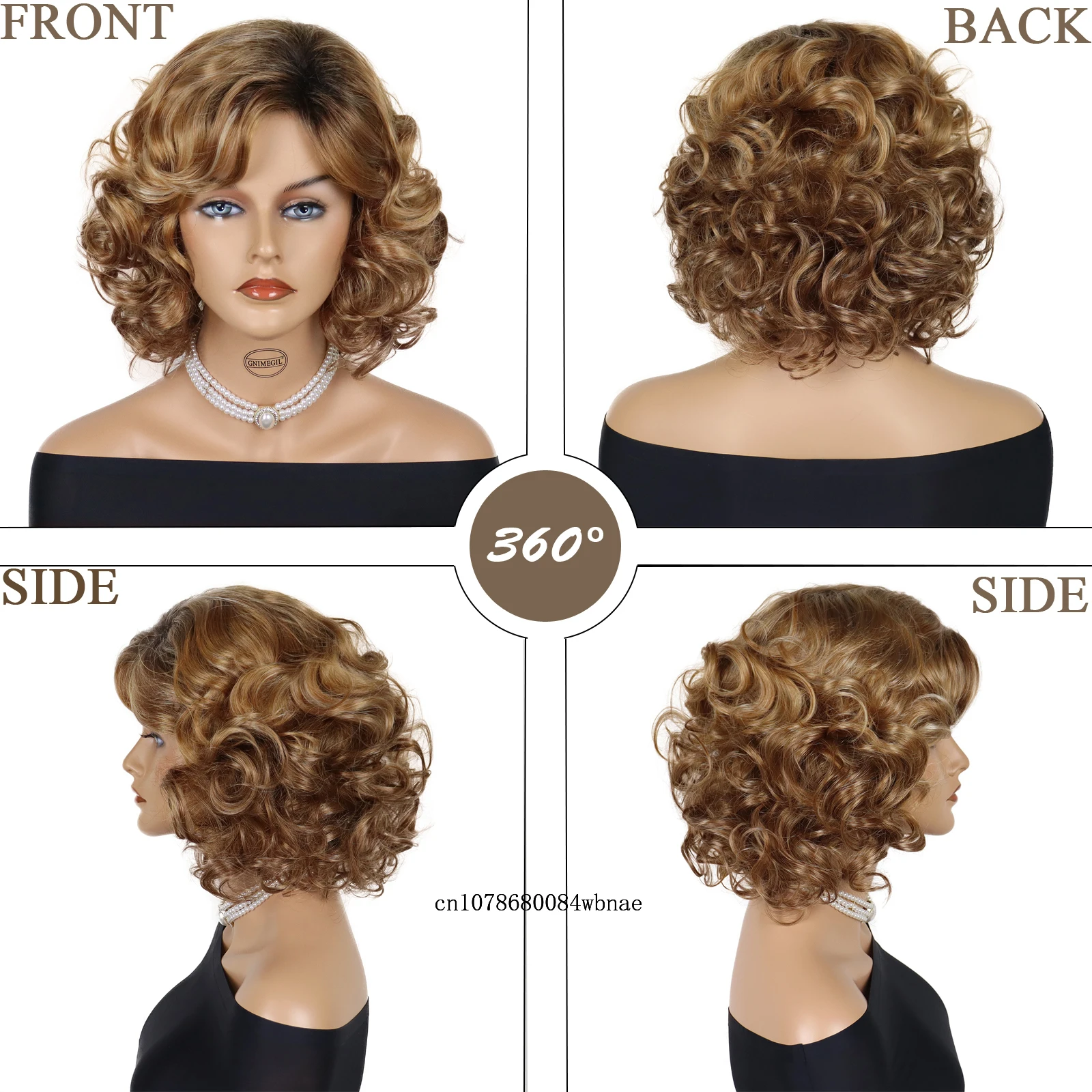 Ombre Blonde Curly Synthetic Hair Fluffy Bouncy Short Dark Root Wig with Bangs Heat Resistant Daily Party Cosplay Costume Wigs