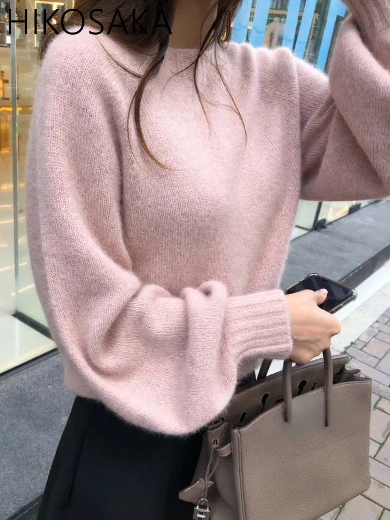 

Korean Chic Fresh Sweet Pink Sweater Simple O-neck Long Sleeve Pullover Knit Top 2024 New All-match Soft Warm Jumpers Femininas