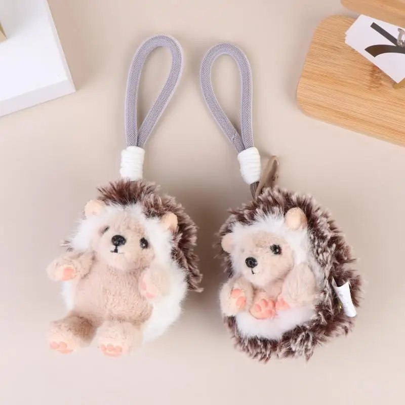 Cute Reversible Hedgehog Plush Keychain Fluffy Stuffed Animal Doll Keyring Backpack Pendant Lovely Desktop Pet Bag Decor