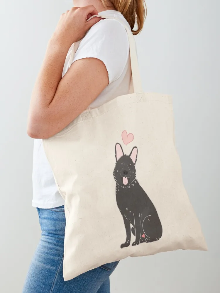 

LOVE Black German Shepherd Tote Bag Shopping bags canvas tote bag shopper bag women canvas Canvas for women