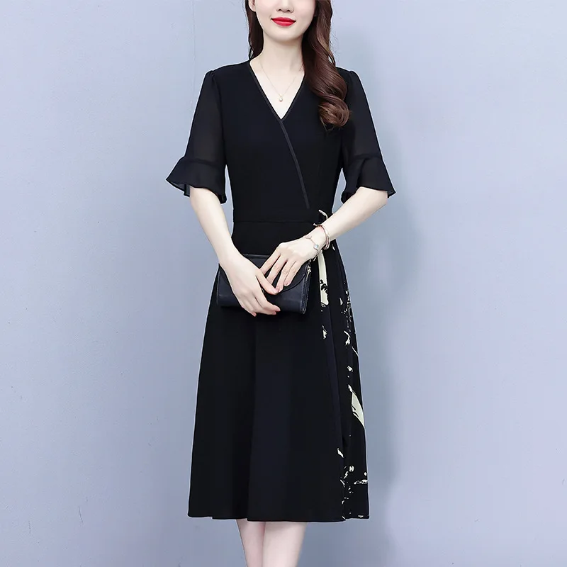 

Young Mom Summer New Dress Stylish Middle-aged Women's Fashion Summer Fashionable Youthful Short-sleeve Chiffon Dress