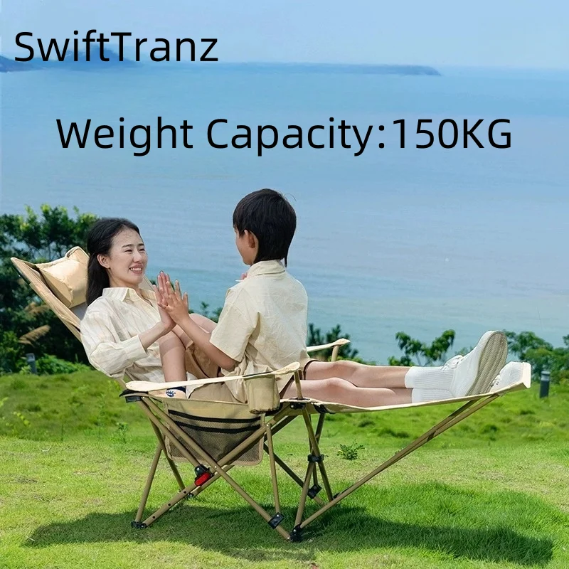 SwiftTranz Portable Steel Folding Camping Chair 4-Gear Adjustable Lightweight Beach Lounger with Footrest Outdoor Relaxation view 2