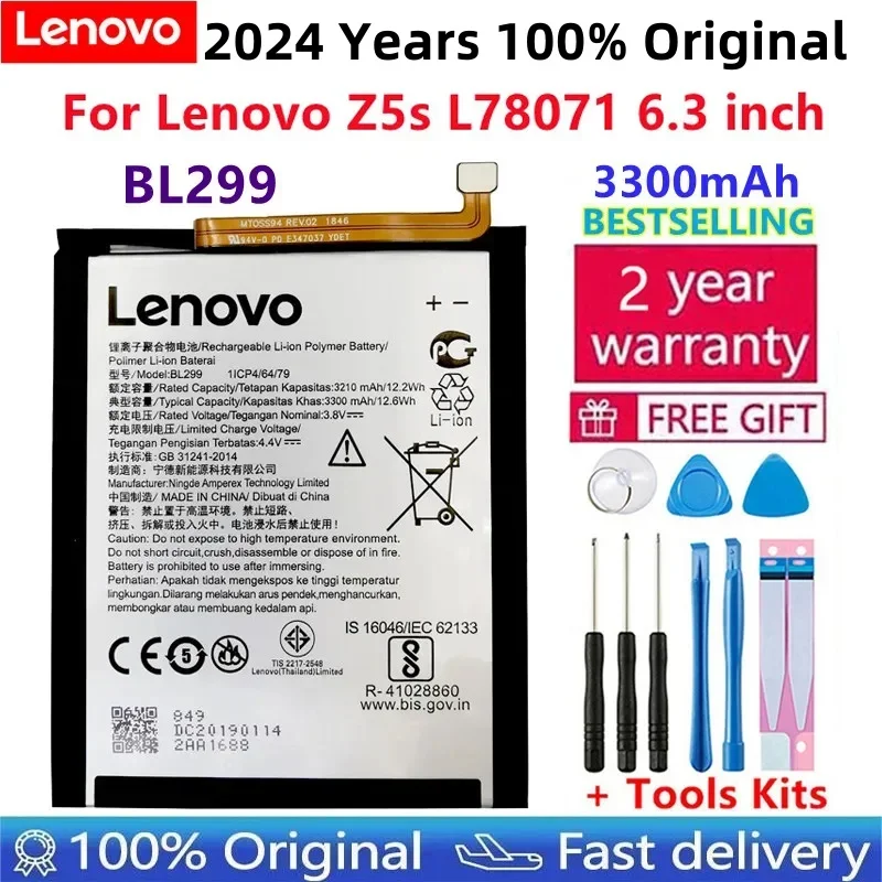 

100% Original New High Quality 3300mAh BL299 Phone Replacement Battery For Lenovo Z5s L78071 6.3 inch Batteries Bateria+Tools