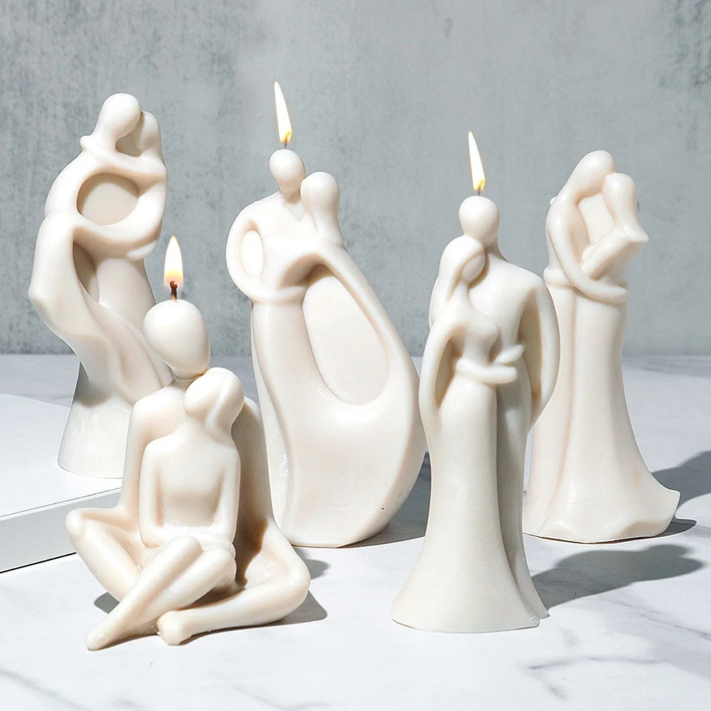 Gran pareja abrazo retrato vela molde de silicona DIY nueva pareja abrazo danza arte estatua yeso resina molde decoración de boda regalo