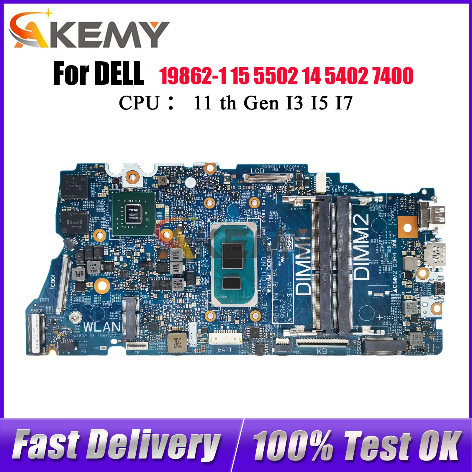 

For Dell Vostro 5402 5502 Notebook Mainboard 19862-1 with i3 i5 i7 CPU CN-0G0XMN 04D2JV 0H2F8K 0JV4DR Tested OK