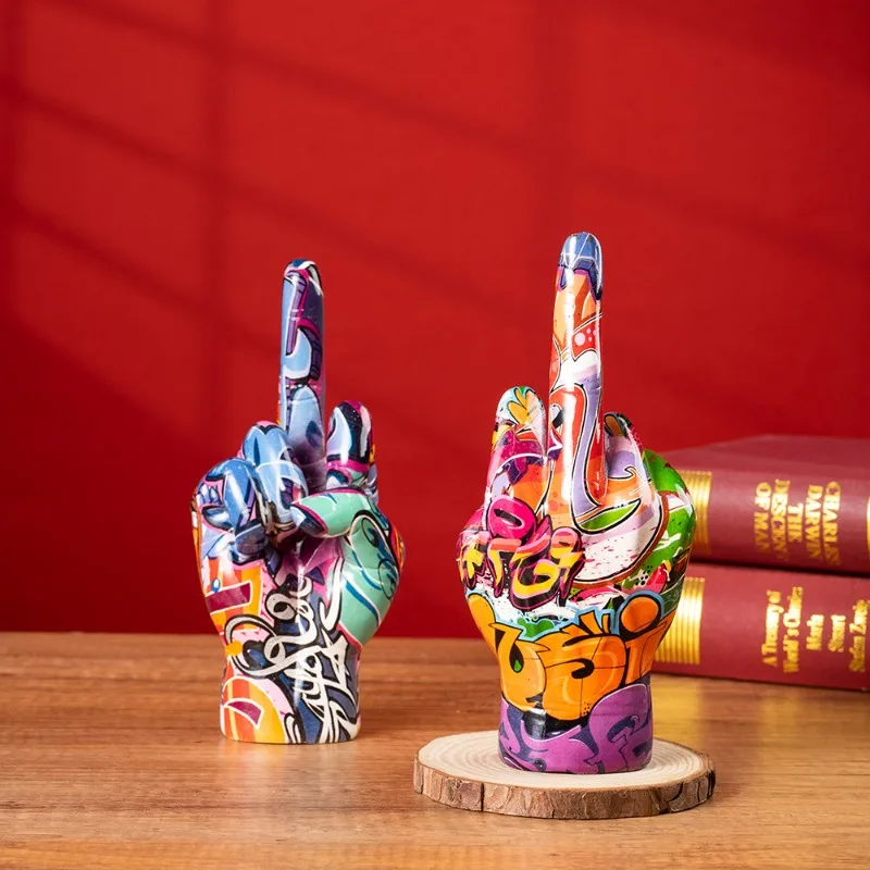 Graffiti Middle Finger Ornament Art And Crafts Resin Gesture Statue Desktop Ring A Living Room Home Decoration - Image 2