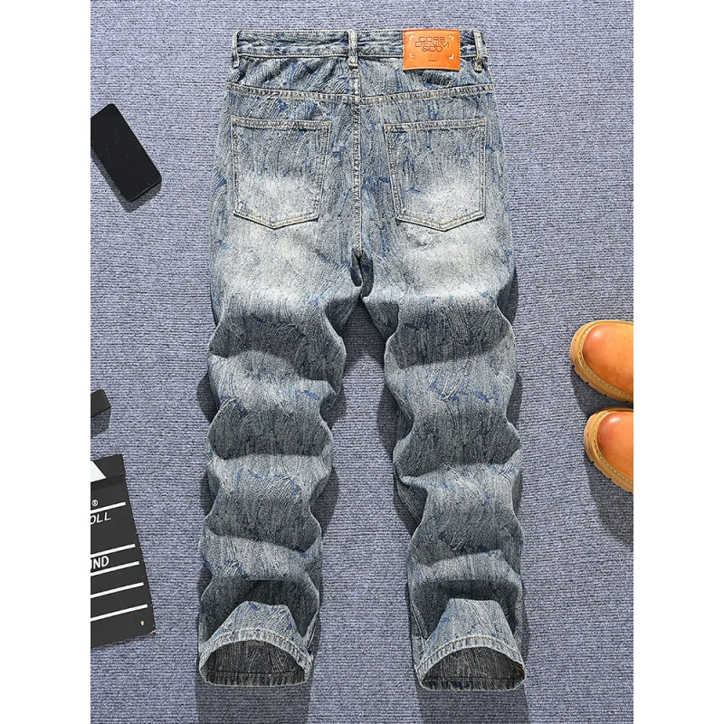 Свободные мужские джинсы прямого кроя, модный вышитый принт, модный уличный стиль, элитные ретро и крутые брюки Y2K.