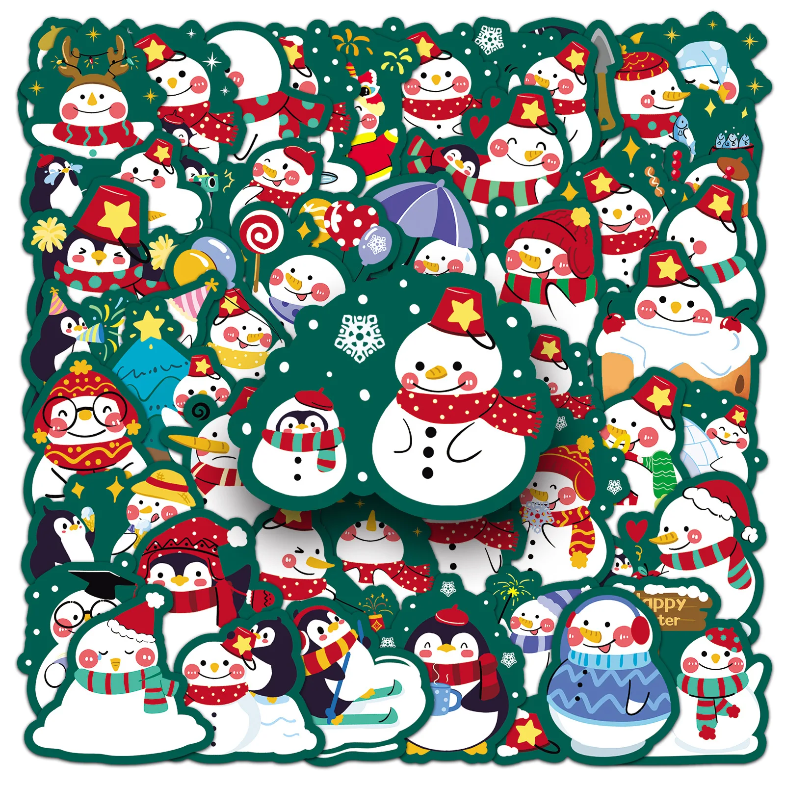

10/50 PCS Christmas Snowman Doodle Stickers Cartoon Cute Hand Drawn Decoration Gift Box Luggage Waterproof Stickers Kids Toy