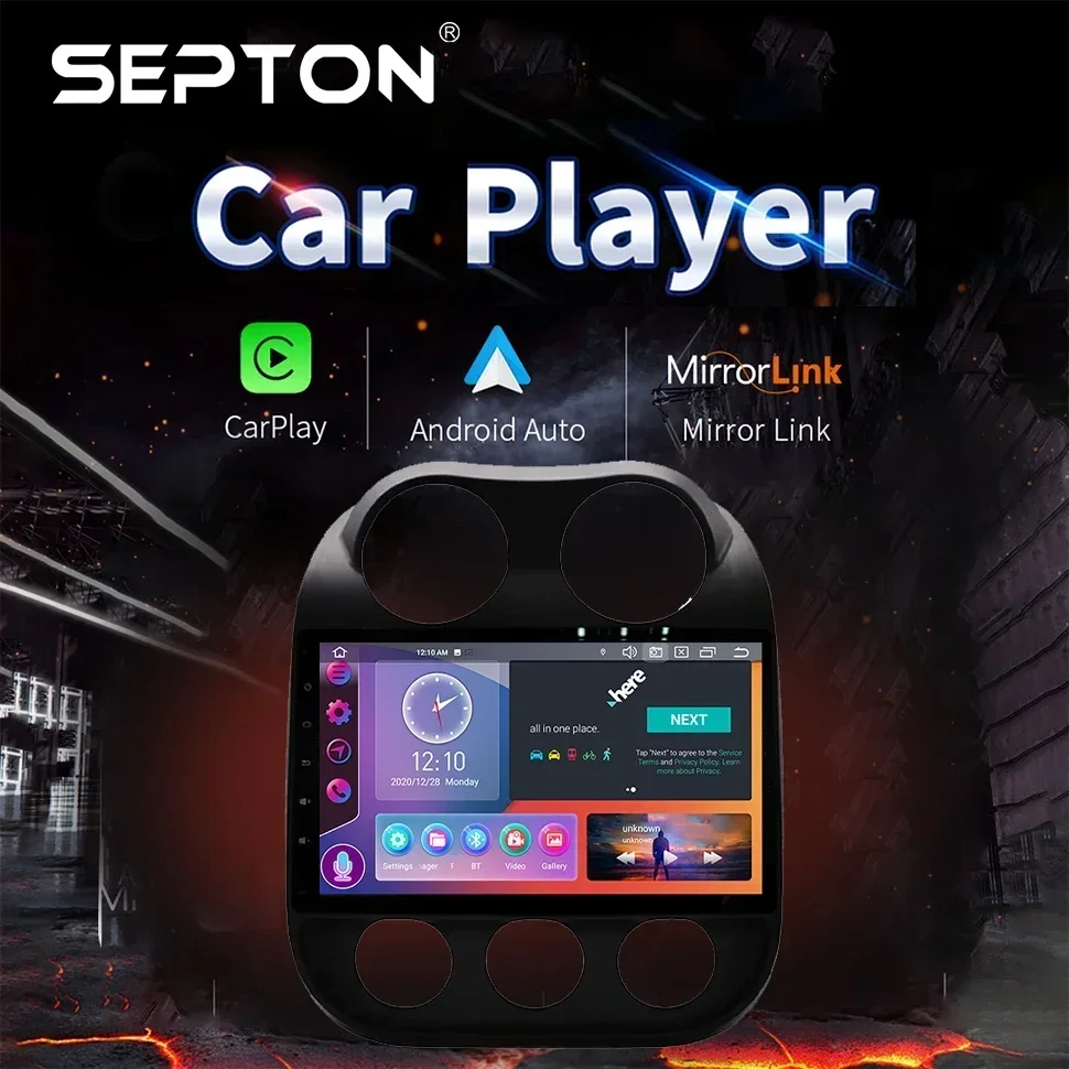 SEPTON Android 12 2Din Car Stereo Radio for Jeep Compass Patriot 2010-2016 Head Unit Auto Multimedia Video Player GPS CarPlay 4G