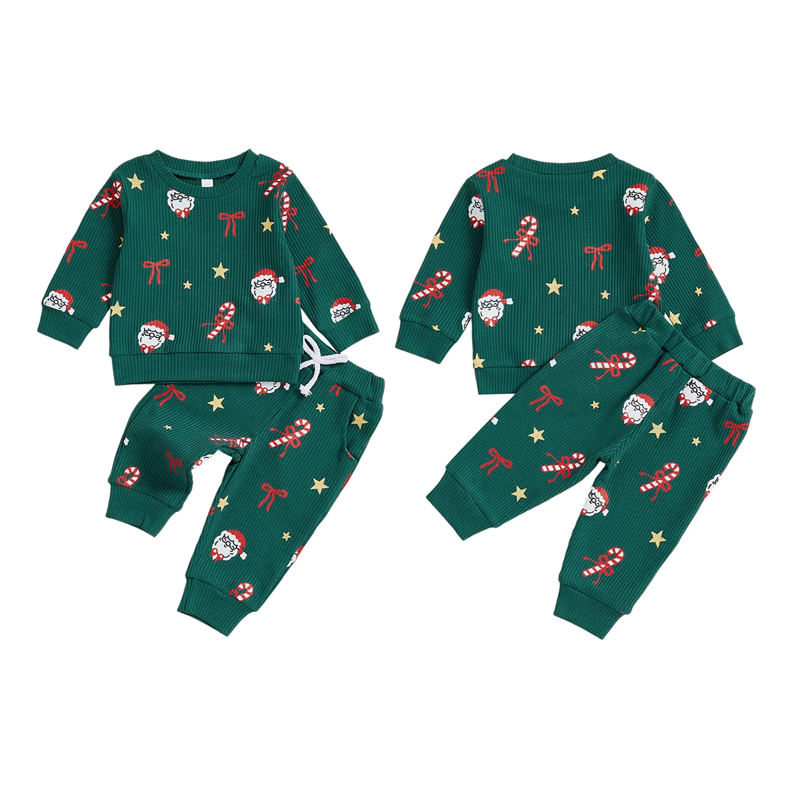 2026 السنة الجديدة عيد الميلاد طفلة 2 قطعة ملابس عيد الميلاد طويلة الأكمام سانتا كاندي قصب طباعة البلوز فستان أطفال مع سروال داخلي طفل الملابس