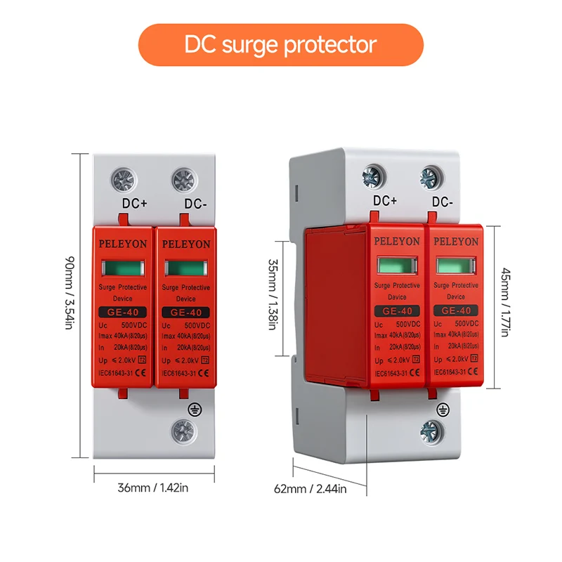 

PELEYON 1PC 20KA~40KA SPD DC 600/800/1000V 10KA~20KA House Surge Protector Protective Low-voltage Arrester Device