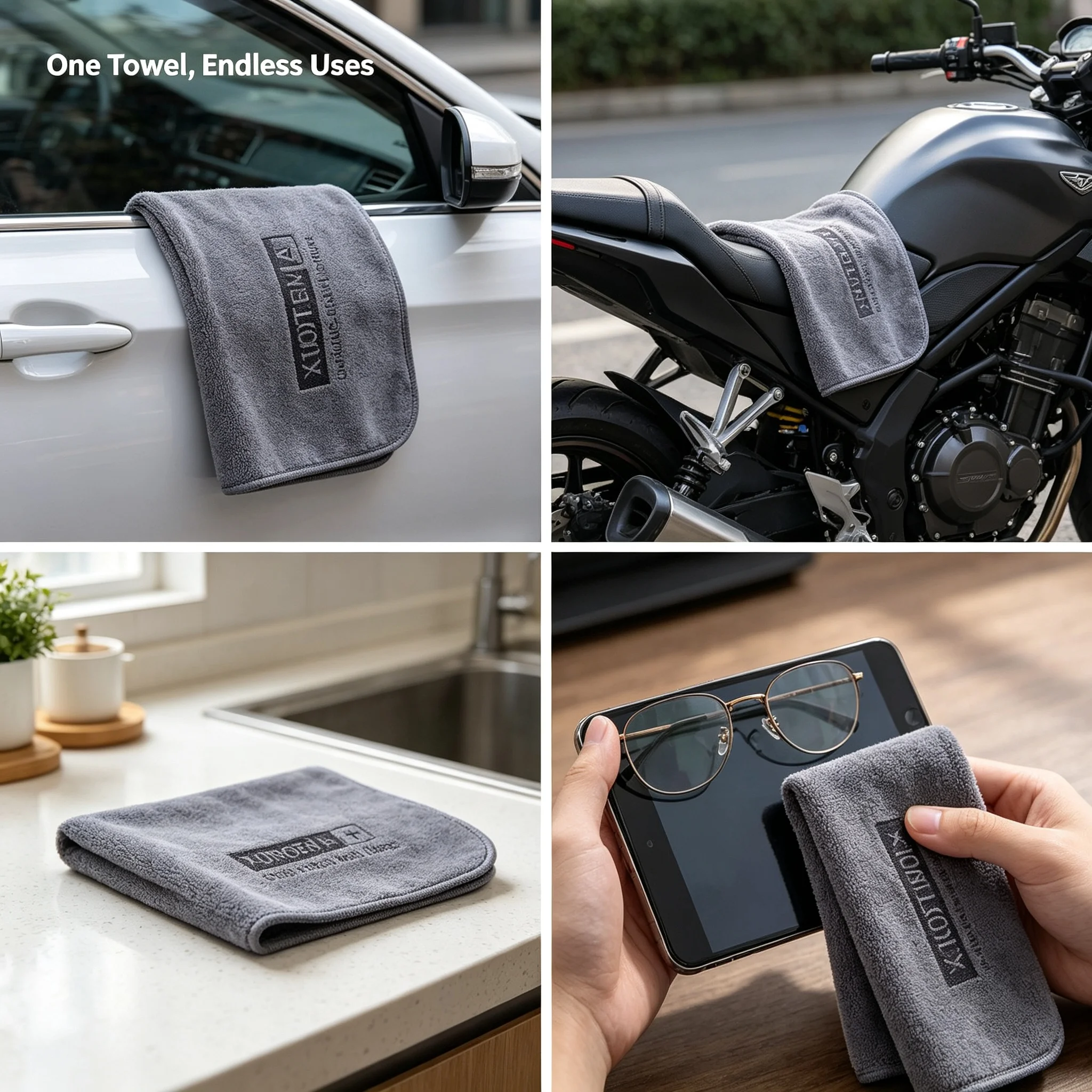 Microfiber Car Wash Towel 5 Pack 30×30cm Super Absorbent Streak Free Lint Free Quick Dry Letter Print Cleaning Towel for Motorcy