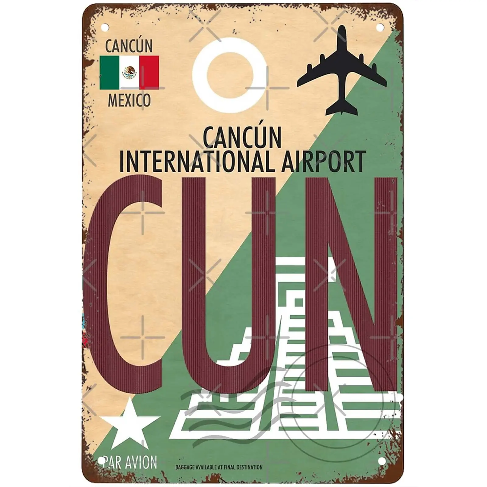 Cancun International Airport Cun Luggage Tag Baggage Tag Airport Code Cancun Mexico Central America Sign Wall Decor Vintage Meta