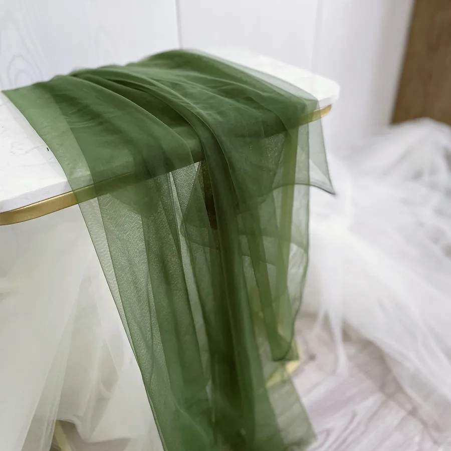 Yarn Beauty Dark Green Mesh Draping Fabric for Wedding Scene Layout Dress Skirt Fabric