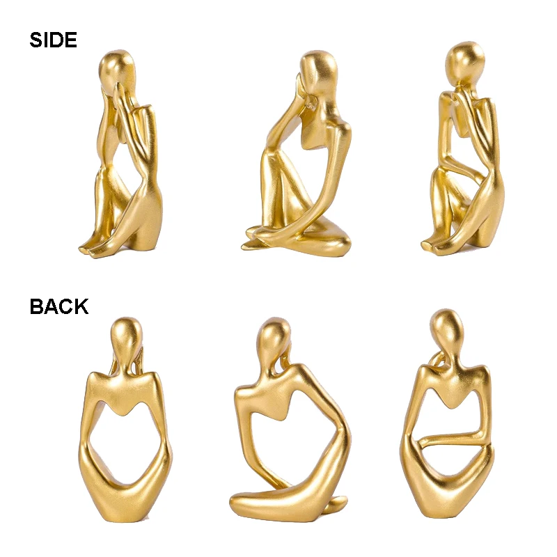 1pc Thinker Statue Gold Decor Abstract Art Sculpture Resin Collectible Figurines for Home Living Room Office Shelf Decoration