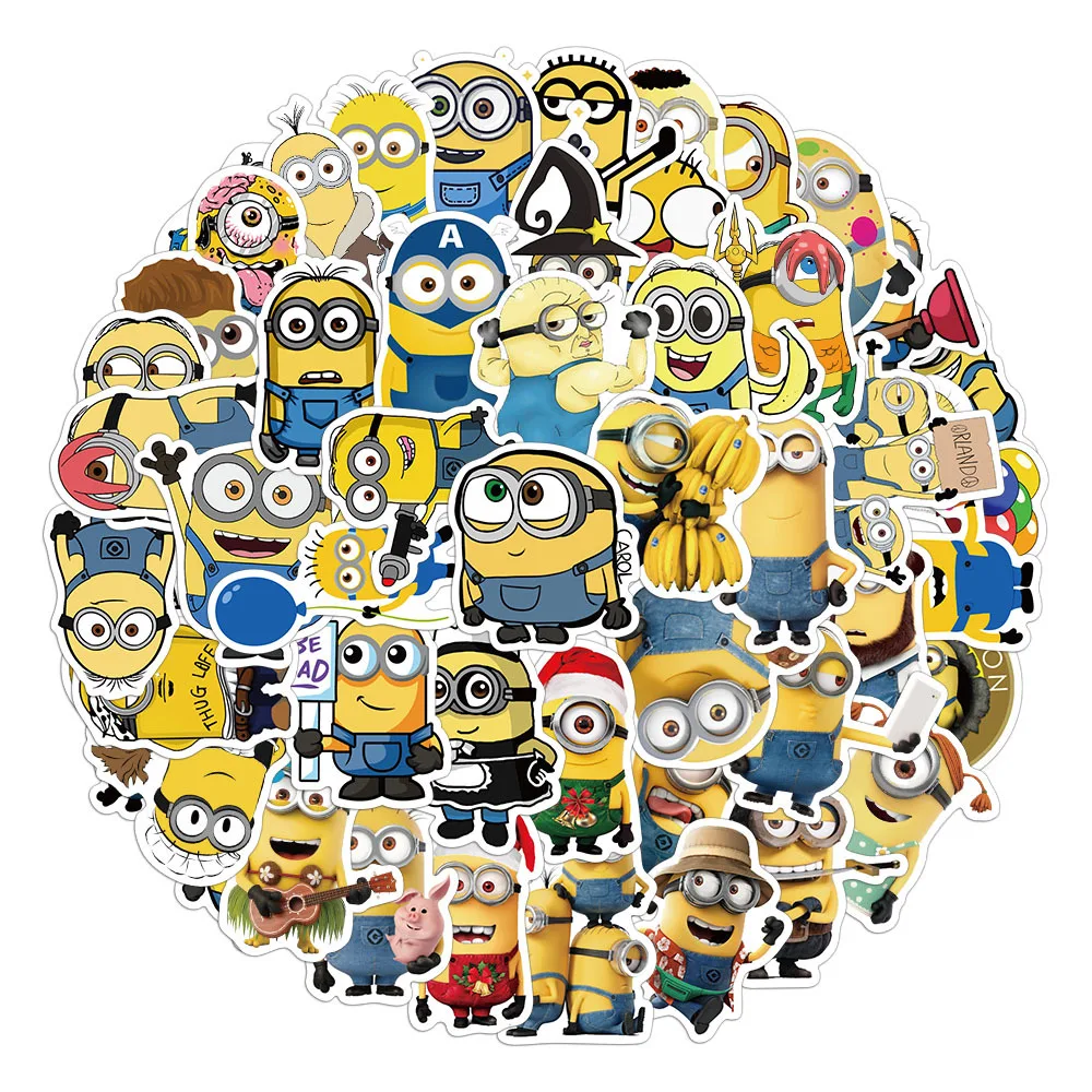 50Pcs Minions Stickers Anime Notebook Scooter Stationery Water Cup Suitcase DIY Waterproof Decoration Stickers Gifts