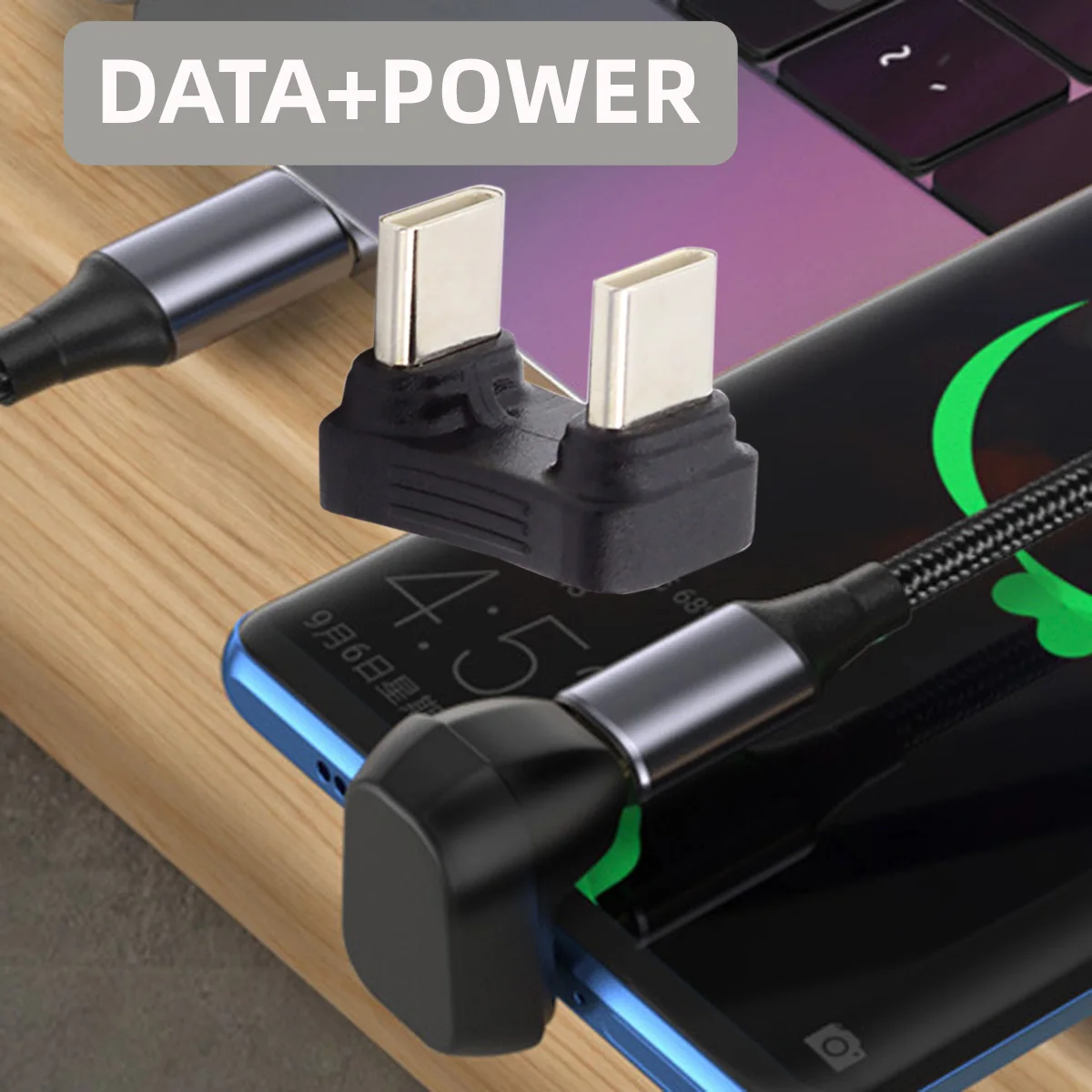 Xiwai Adapter USB C, przedłużacz USB TypeC męski na męski Adapter danych zasilania przeciwny kształt litery U z tyłu pod kątem dla Power Bank