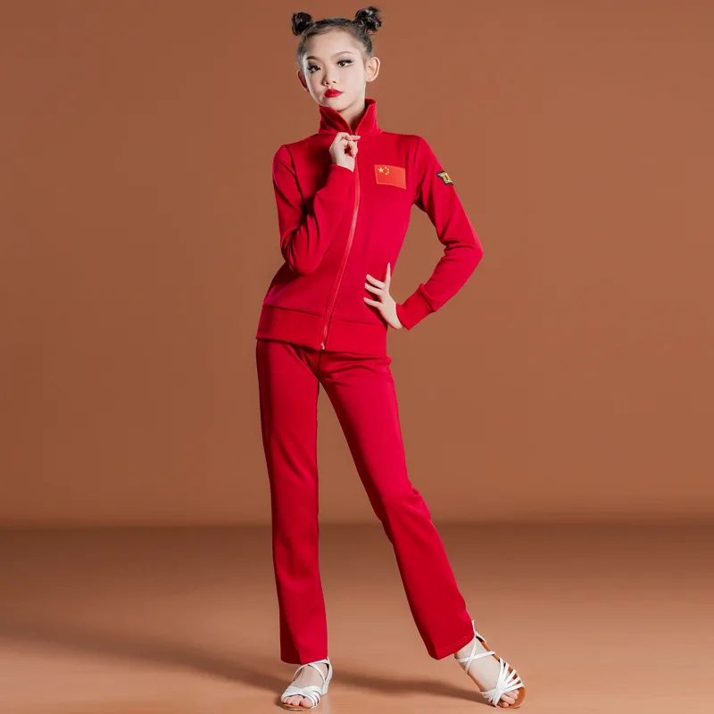 Terno de dança latina personalizado, vestido de prática para meninas, competição profissional, vestido escolar, uniforme de manga comprida, calças superiores