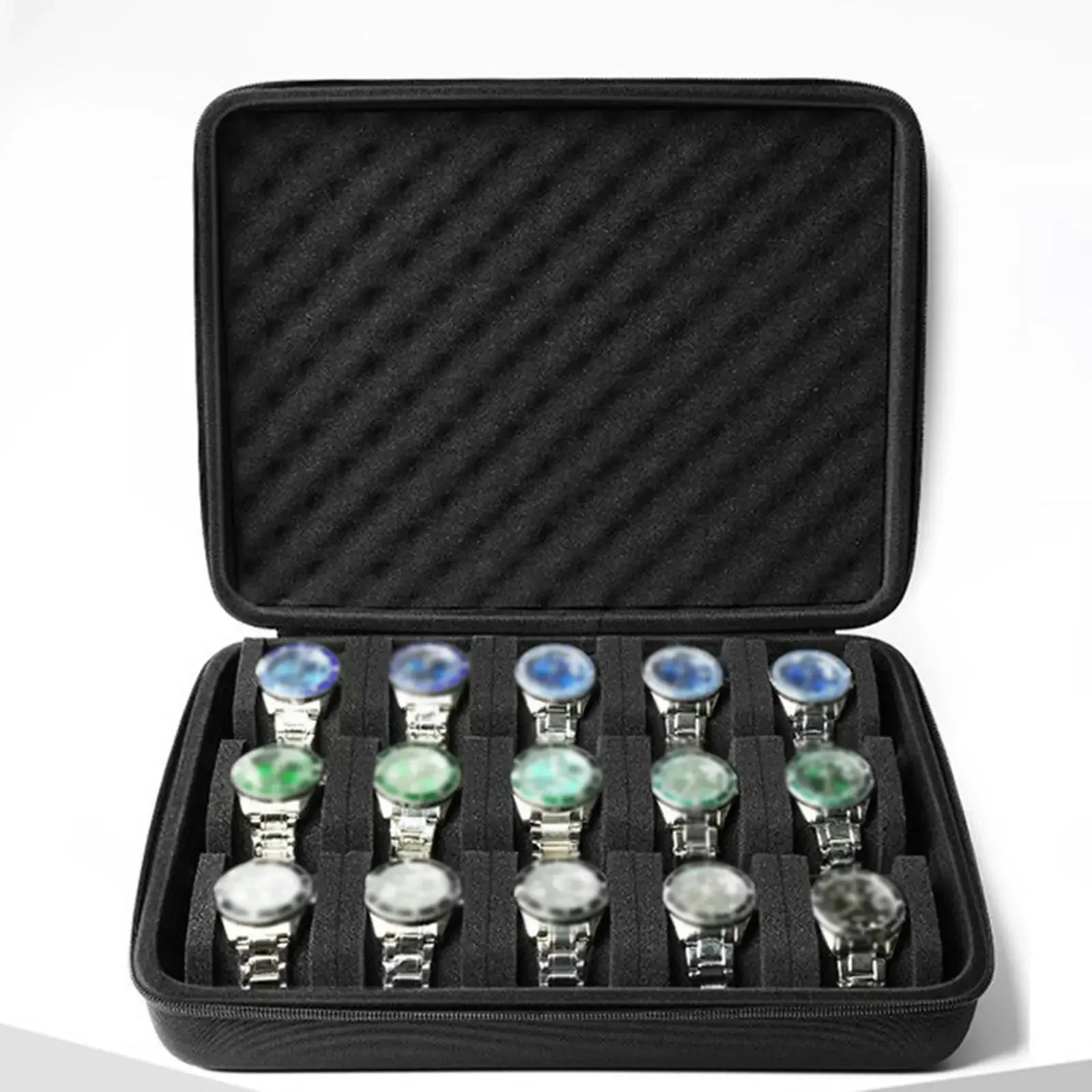 Watch Storage Box 15 Slot Watch Travel Case with Foam Padding Shockproof Watch Organizer Collection for Outdoor Business Trips