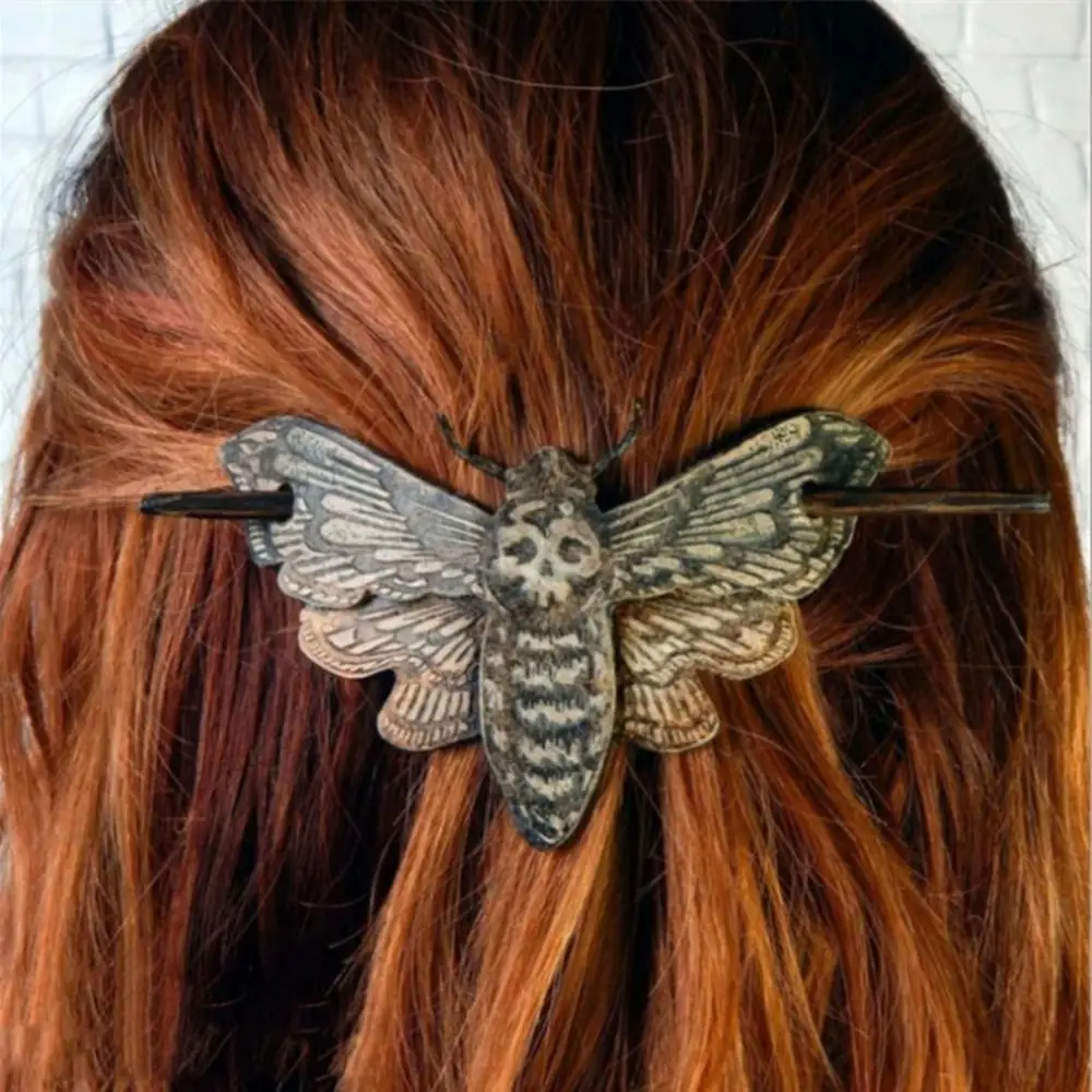 Punk Skull Hair Pin Halloween Hair Clip Injured Butterfly Head Hairpin Headdress Retro Plastic Resin Raven Wing Hair Accessories