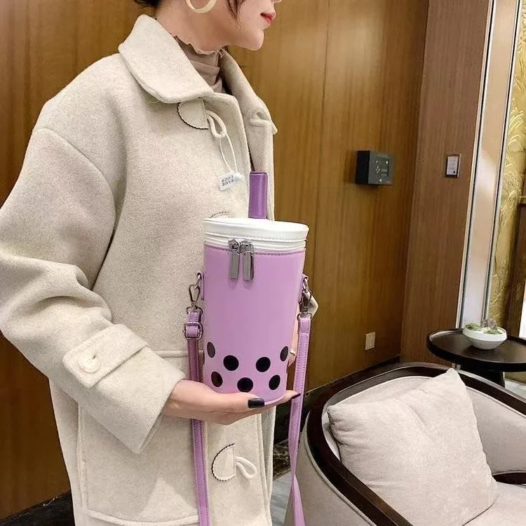 Personalized Bag for Women Trendy Milk Tea Cup Shaped Bucket Bag Crossbody Shoulder Bag Kawaii Bubble Tea Boba Milk Handbag