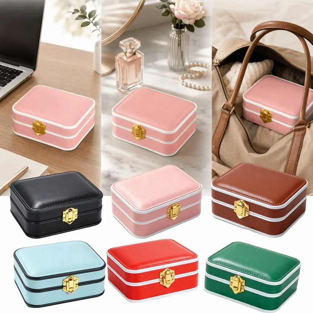 PU Leather Lockable Jewelry Box Lockable Portable Jewelry Storage Case Double Layer Vintage Portable Jewelry Case Gift