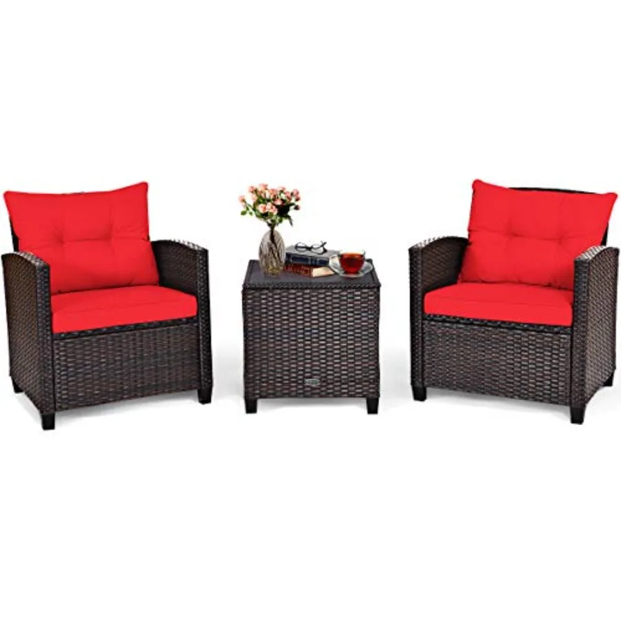 

Patio furniture set for garden, poolside, balcony: PE rattan wicker 3-piece outdoor sofa set with washable cushions and tempere