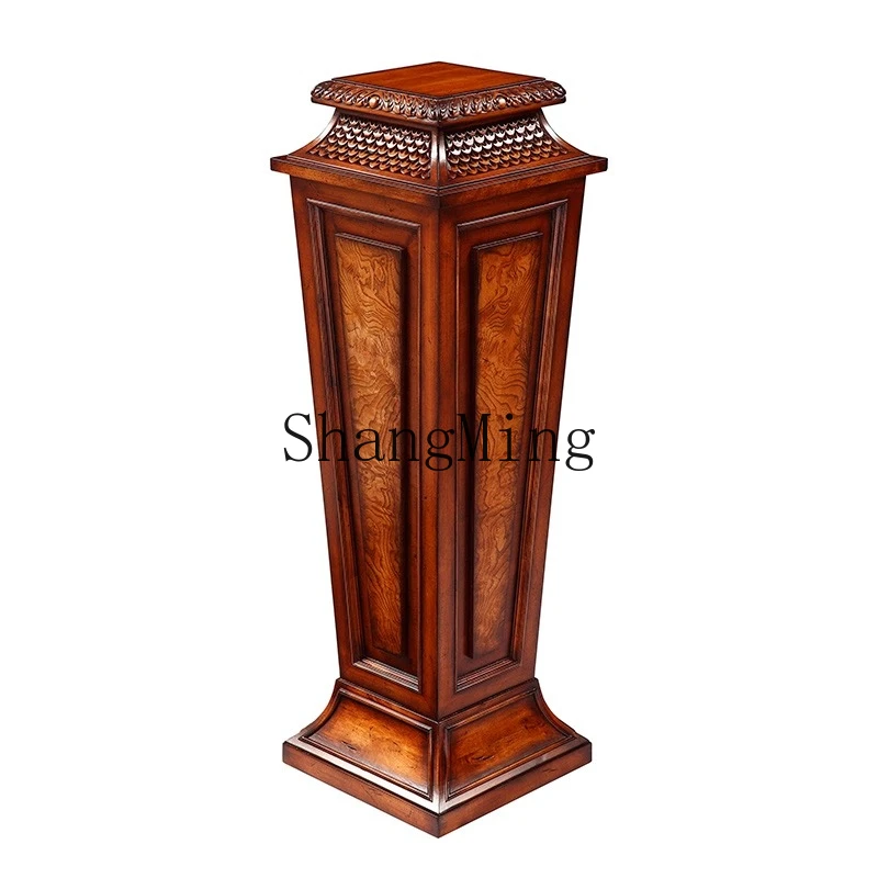 

ZYY solid wood villa luxury decorative column corner flower pot rack living room flower rack retro flower rack
