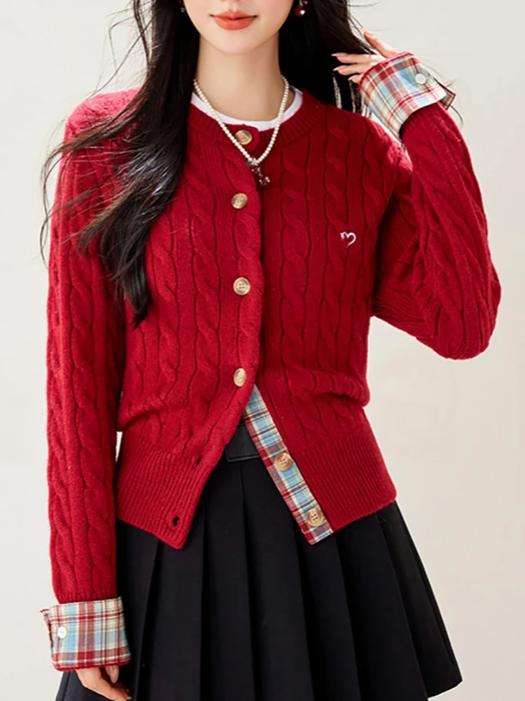 Frauen Langarm Strickjacke Oansatz Taste Unten Stricken Dame Herbst Gestrickte einreiher Strickjacke Pullover Falsche Zwei-stück top