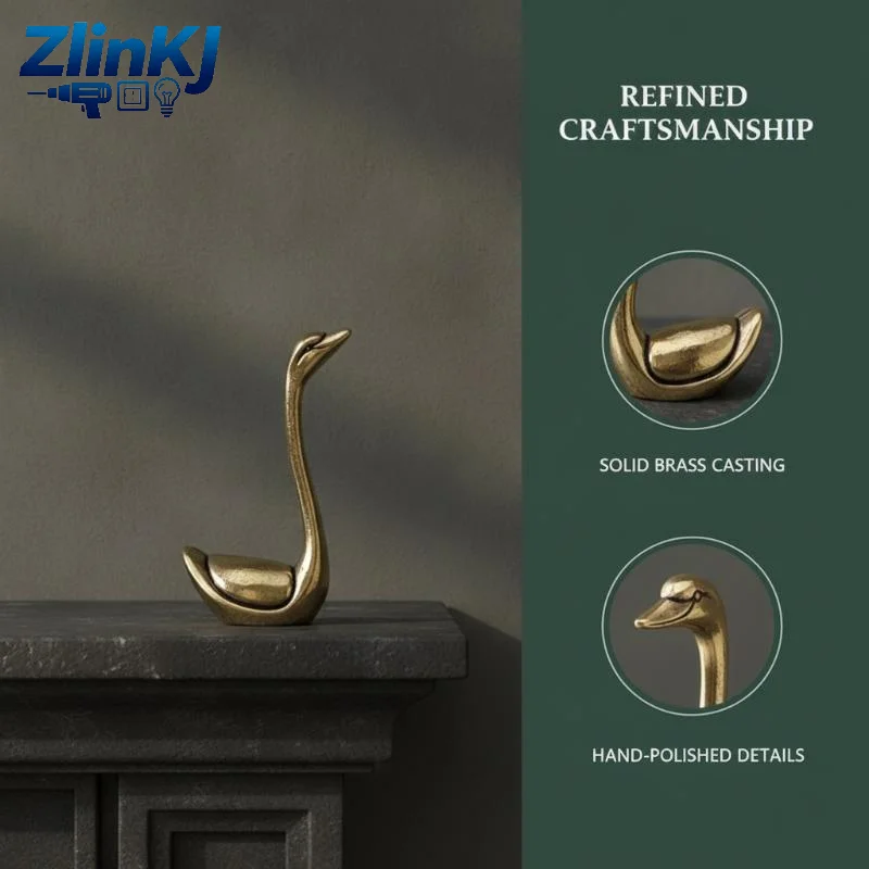 Brass Swan Mini Figurine Vintage Metal Animal Statue Desktop Tabletop Decor Collectible Craft Ornament