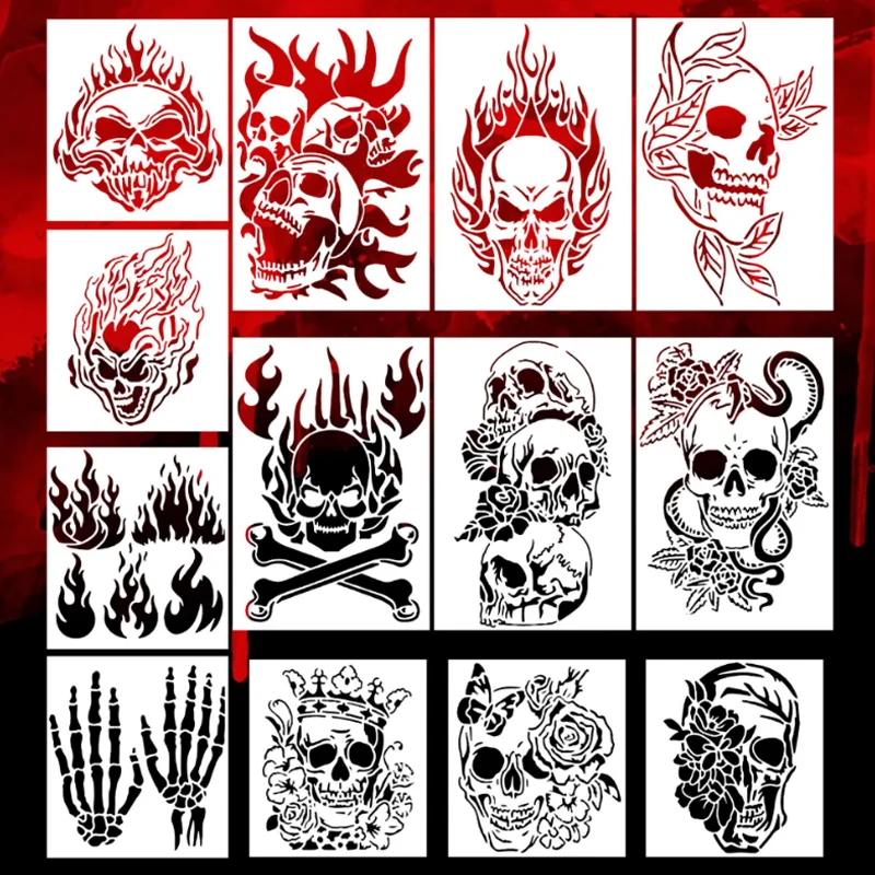 28*18cm Skull Theme Stencils DIY Layering Wall Scrapbooking Coloring Embossing Decoration Hand Drawn Graffiti Painting Template